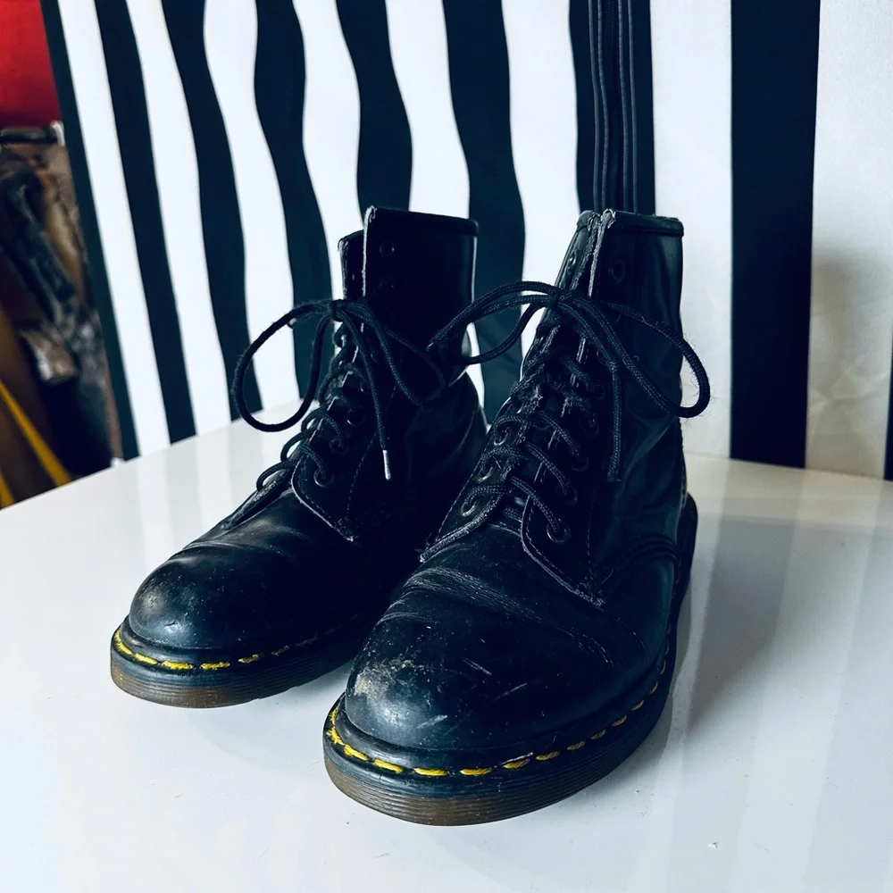 Dr. Martens Vintage Made in England Classic Smooth Black Pascal Leather Boots